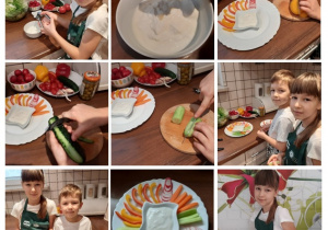 Amelka i jej brat przygotowali swoje talerze warzyw.