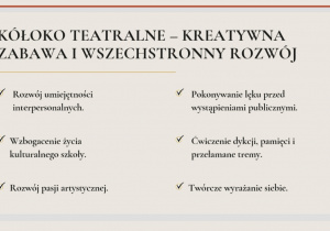 Zalety koła teatralnego.