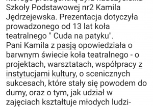 Wystąpienie p. Kamili Jędrzejewskiej.
